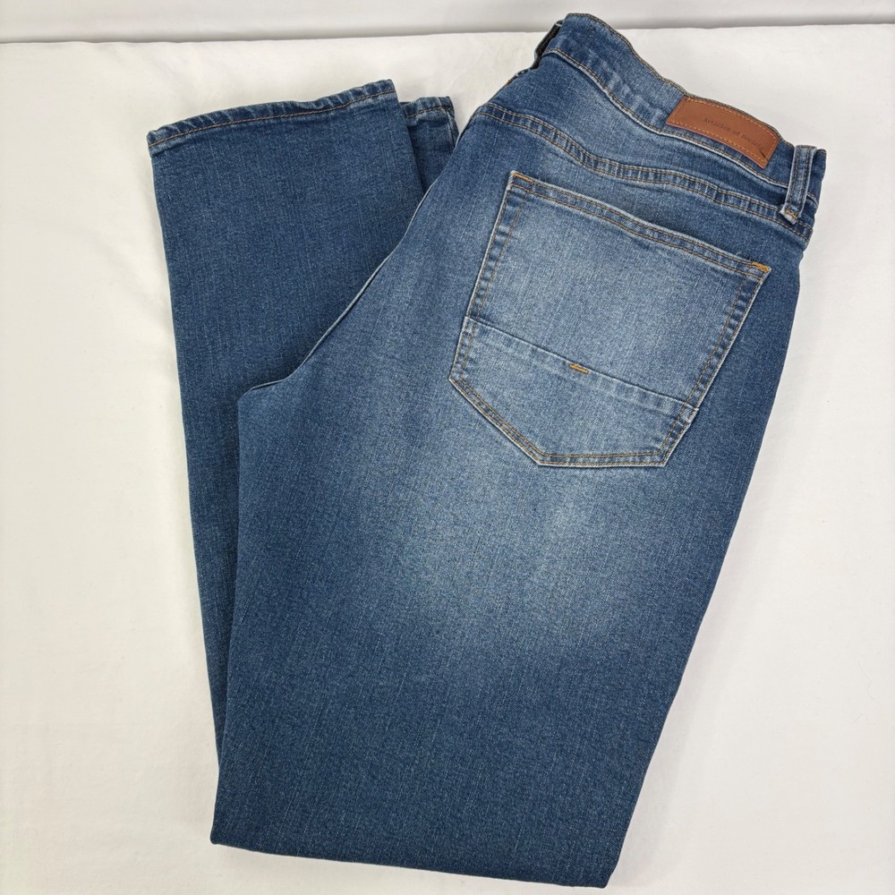 Articles of Society Slim Dylan Mens Medium Wash Whisker Blue Jeans 36x32 (36x31)